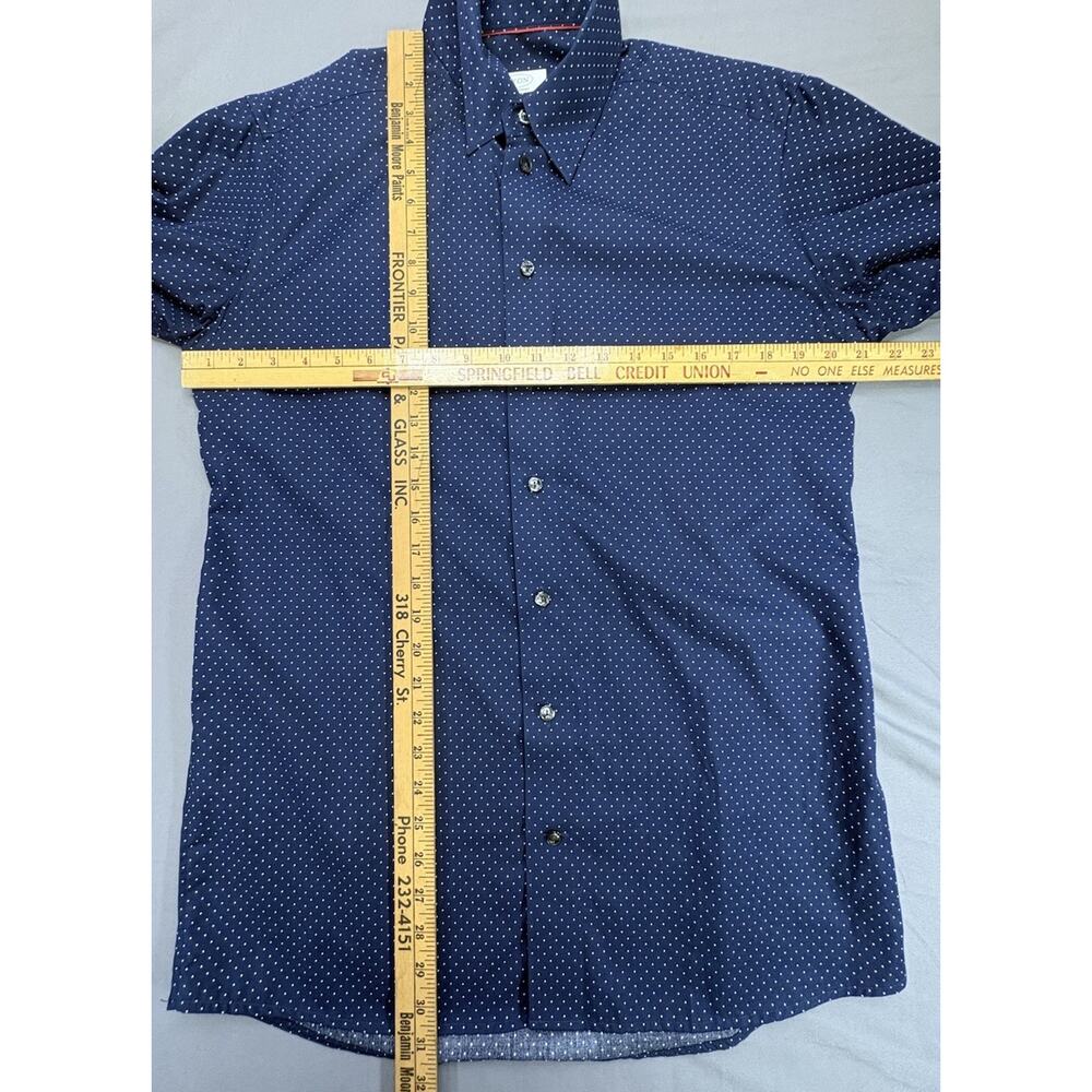 ETON Contemporary Fit Dress Shirt 16.5 42 Navy Blue White Polka Dot Twill Luxury - Picture 3 of 9